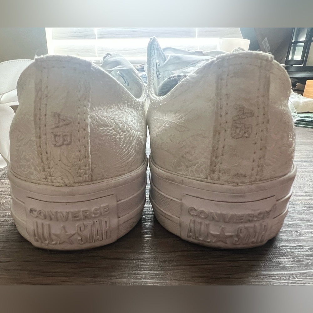Wedding MRS Converse White Textured Sneakers with Ribbon Laces - Picture 8 of 8